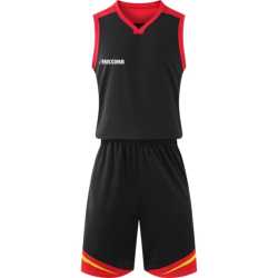 Екип за баскетбол MAXIMA Черен с червен и жълт, размер 32 XL, бързосъхнещ полиестер