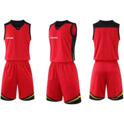 Екип за баскетбол MAXIMA Червен с черен и жълт, Бързосъхнещ полиестер