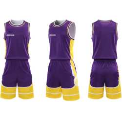 Екип за баскетбол MAXIMA Лилав с жълт и бял, Бързосъхнещ полиестер, Размери 30, 32, XL