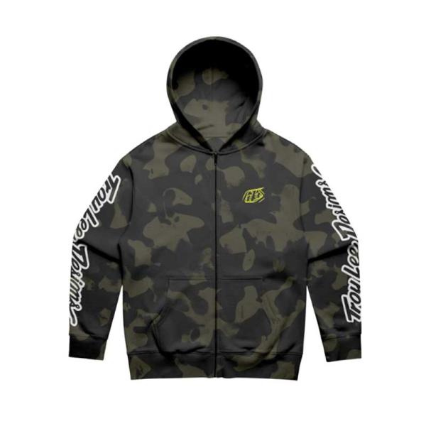Суитшърт мъжки с качулка и цип Troy Lee Designs Branded маслинен камуфлаж