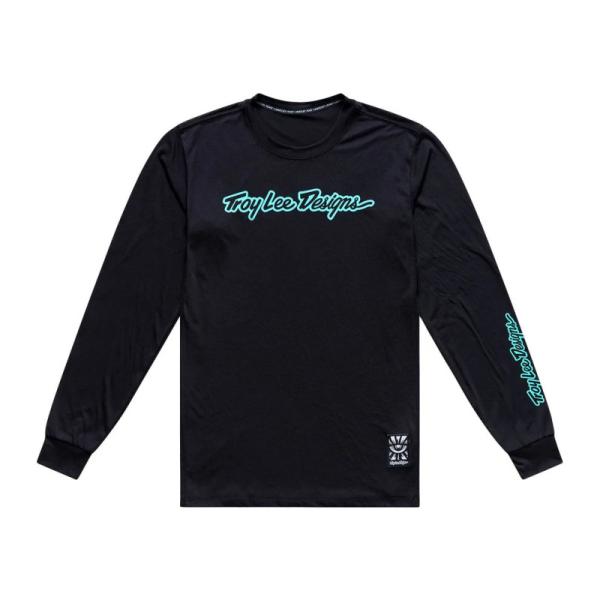 Тениска за колоездене с дълъг ръкав Troy Lee Designs Skyline Ride Signature Black / Real Teal