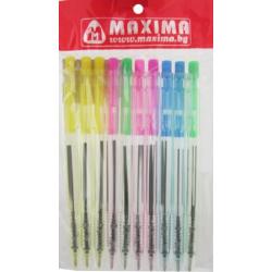 Химикалки 10 броя, с бутон, синьо пишещи, MAXIMA