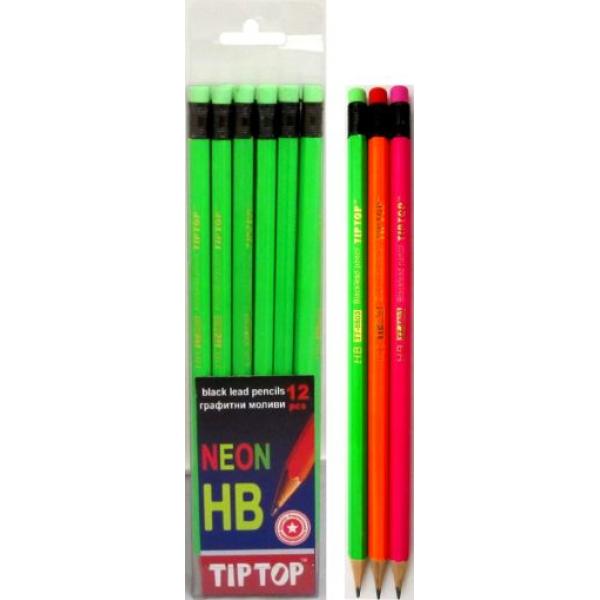 Моливи с гума TIP TOP, неон 12 бр. в ПВЦ кутия