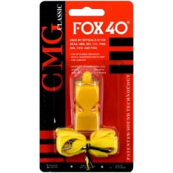 Свирка реферска FOX 40, С връзка и силиконов мундщук, Жълт