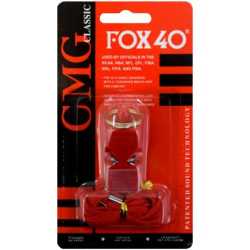 Свирка реферска FOX 40, С връзка и силиконов мундщук, Червен