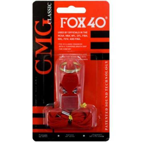 Свирка реферска FOX 40, С връзка и силиконов мундщук, Червен