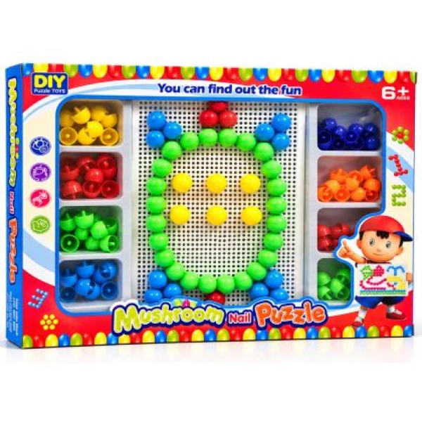 Детска цветна мозайка Mushroom Nail Puzzle с големи и малки елементи
