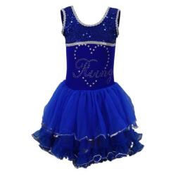 Детско танцувално трико с широки презрамки и пайети – Синьо
