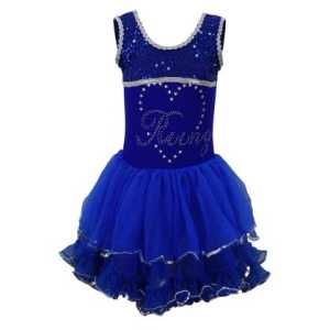 Детско танцувално трико с широки презрамки и пайети – Синьо