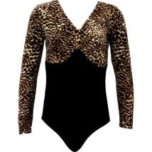 Детско гимнастическо трико с дълъг ръкав и платка с леопардова щампа