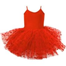 Детско танцувално трико с връзки и туту поличка на звездички – Червено