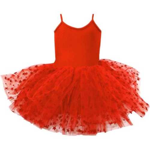 Детско танцувално трико с връзки и туту поличка на звездички – Червено