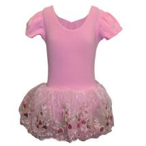 Детско трико MAXIMA с къс ръкав и поличка с бродерия – Розово