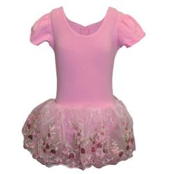 Детско трико MAXIMA с къс ръкав и поличка с бродерия – Розово