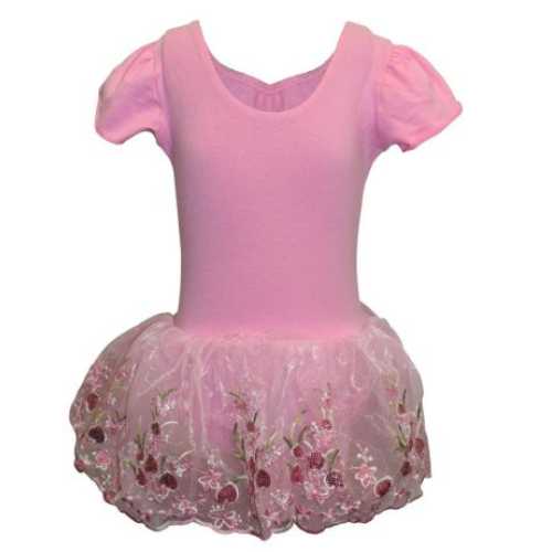 Детско трико MAXIMA с къс ръкав и поличка с бродерия – Розово