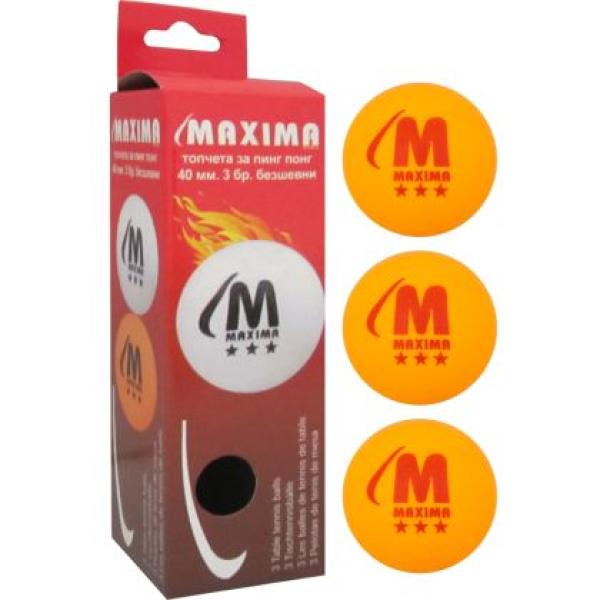 Топче за тенис на маса MAXIMA, 3 броя в кутия, Оранжеви