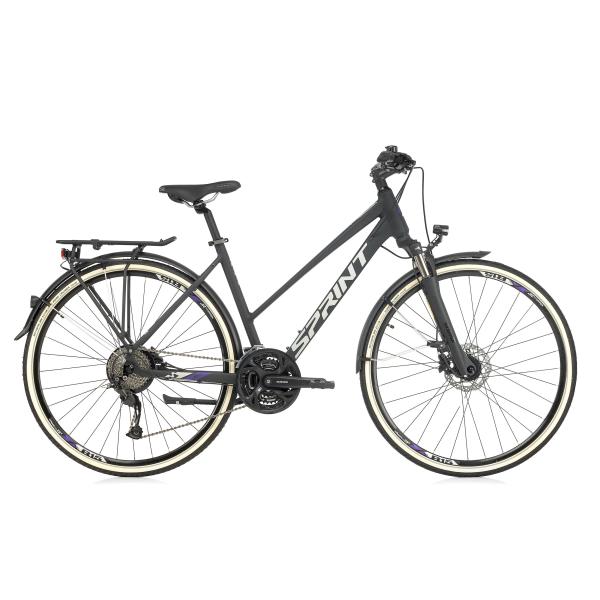 Велосипед Sprint Croxer Plus Lady Trek 28 3x9 скорости, черен мат/сиво-лилав
