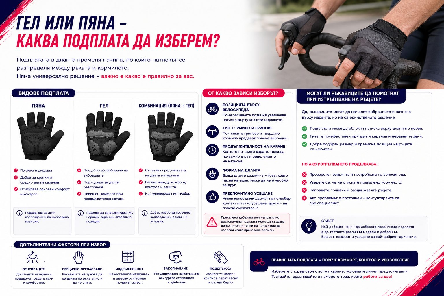 Гел или пяна - избор на подплата при велосипедни ръкавици