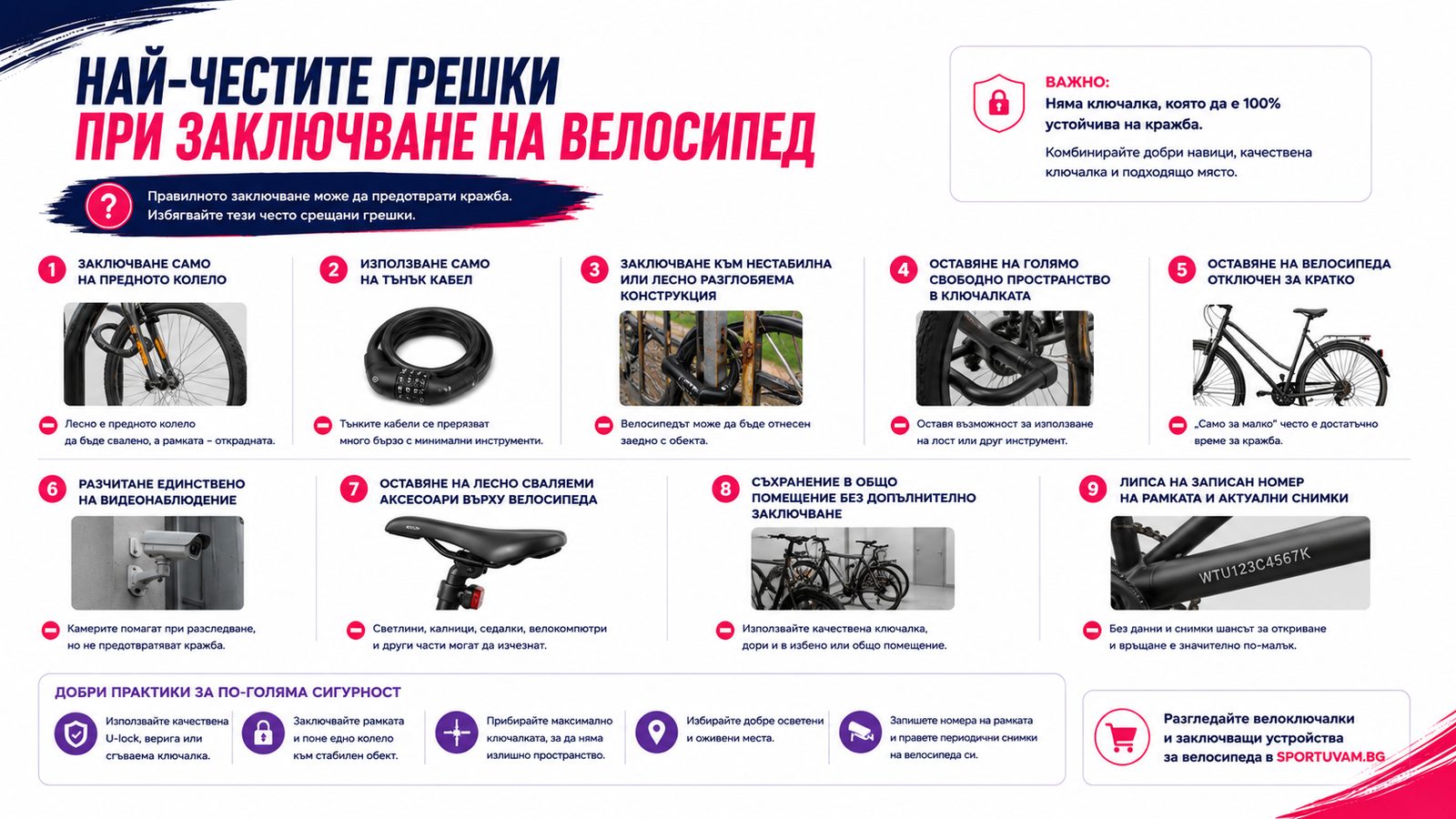 Как правилно да заключим велосипед към стабилен неподвижен обект