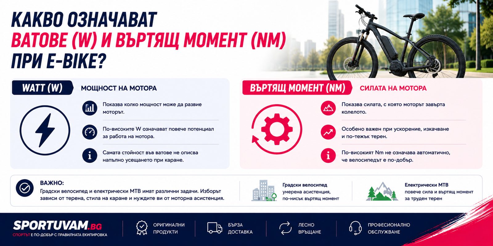Какво означават ватове W и въртящ момент Nm при електрически велосипед